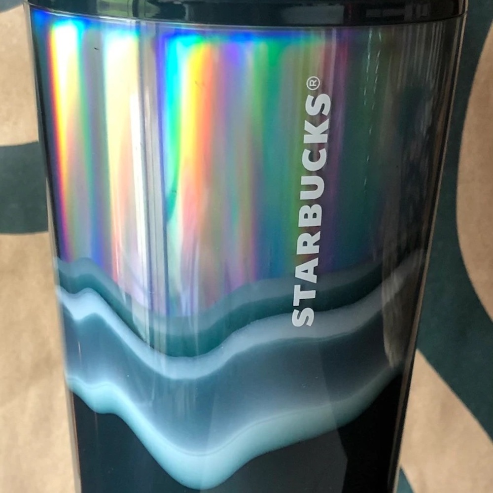 Starbucks 2021 Holiday Silver Blue-Green Christmas Tumbler Cold Cup 24 oz Vent